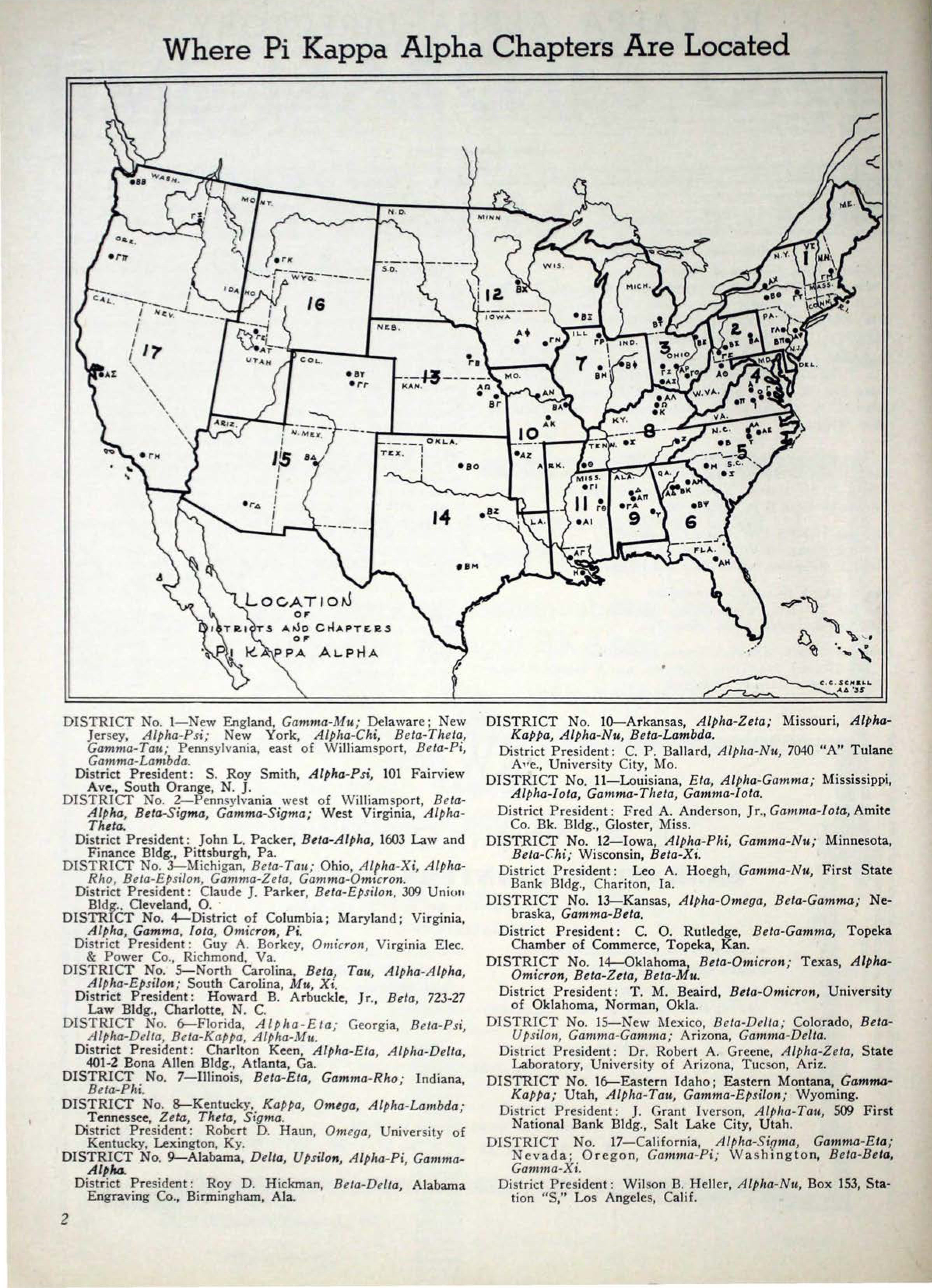 Where Pi Kappa Alpha Chapters Are Located, June 1936
